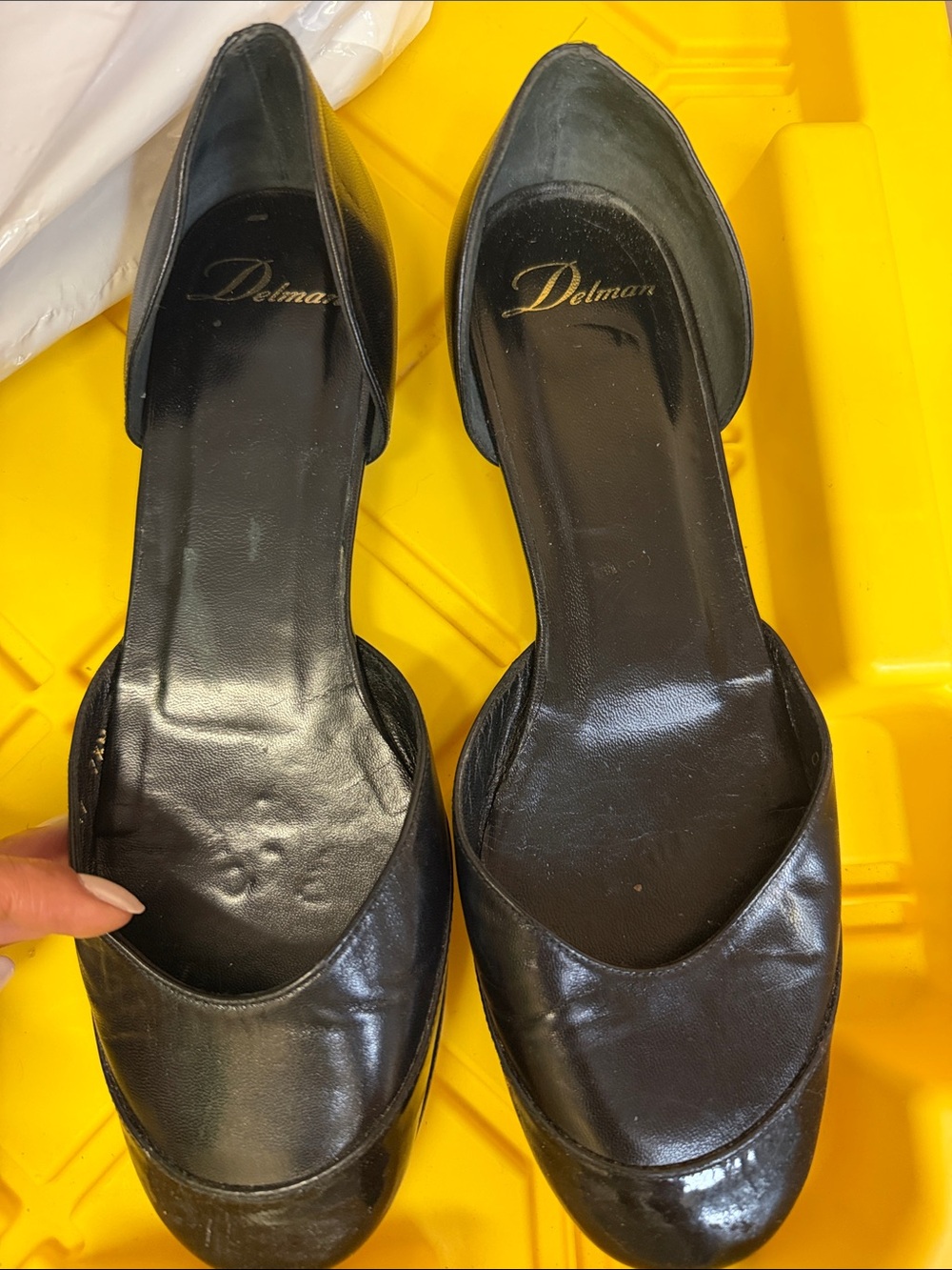 Delman Black D'Orsay Pointed Leather Flats